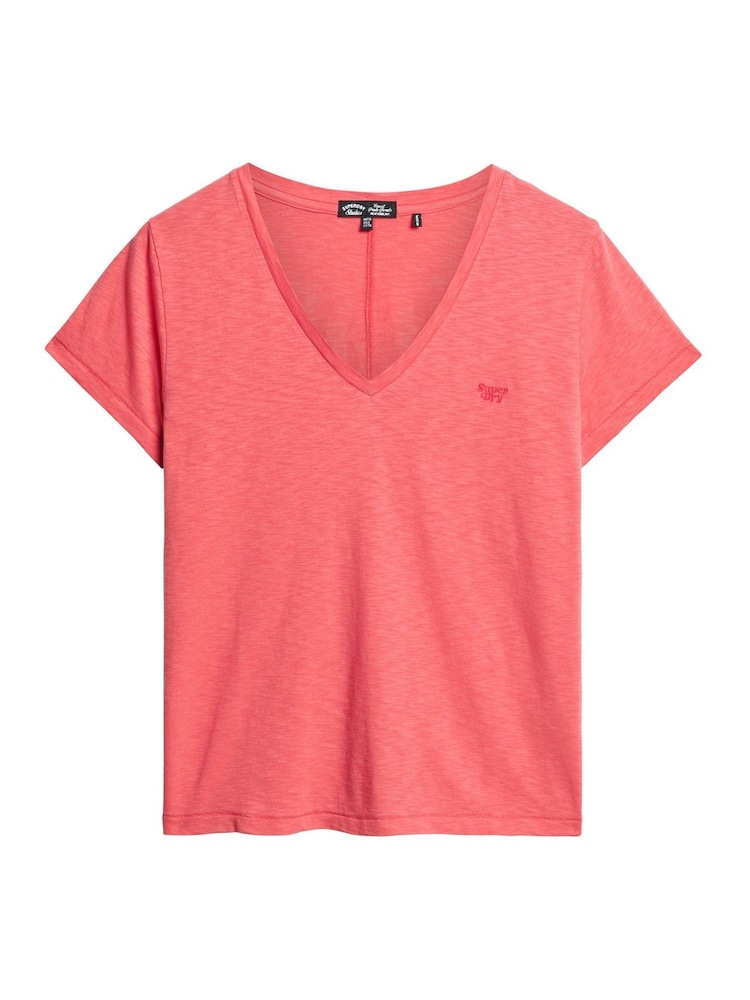 Superdry Coral Pink Studios Embroidered V-Neck T-Shirt - Image 8 of 10