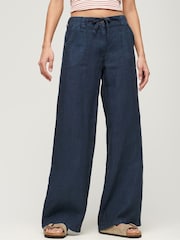 Superdry Blue Linen Low Rise Trousers - Image 1 of 7
