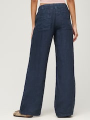 Superdry Blue Linen Low Rise Trousers - Image 2 of 7