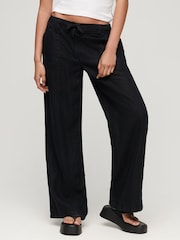 Superdry Black 100% Cotton Linen Low Rise Trousers - Image 1 of 4