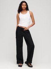 Superdry Black 100% Cotton Linen Low Rise Trousers - Image 2 of 4