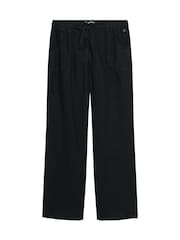 Superdry Black 100% Cotton Linen Low Rise Trousers - Image 3 of 4