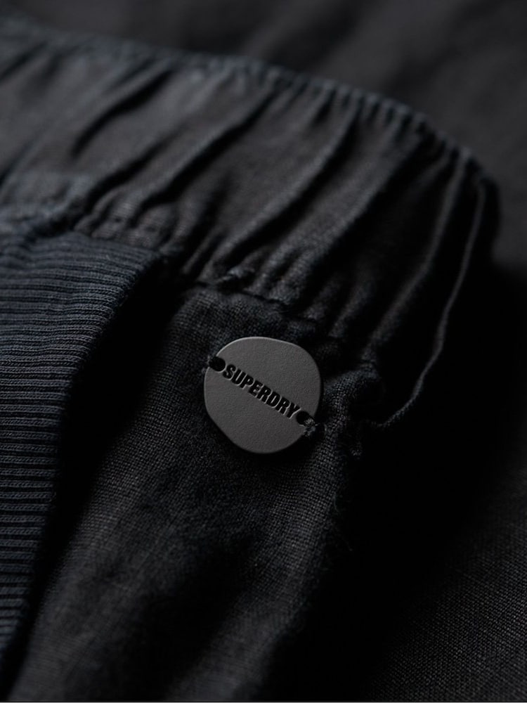 Superdry Black 100% Cotton Linen Low Rise Trousers - Image 4 of 4