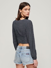 Superdry Blue Long Sleeved Crop Woven Top - Image 2 of 10