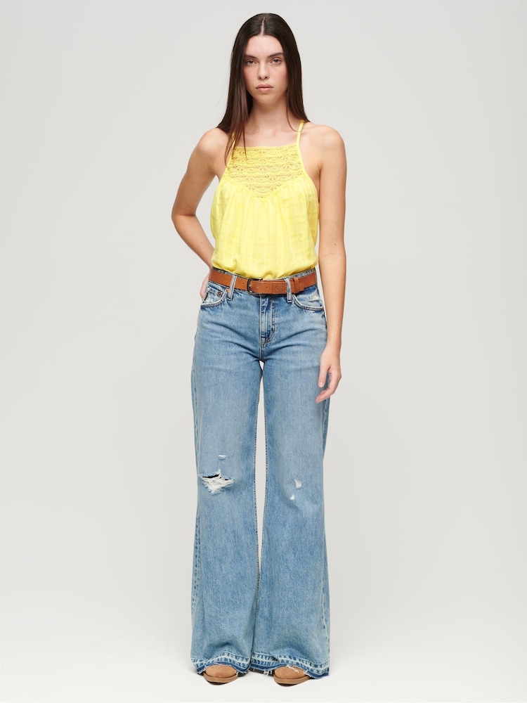 Superdry Yellow Lace 100% Cotton Cami Beach Top - Image 2 of 3