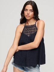 Superdry Blue 100% Cotton Lace Cami Beach Top - Image 1 of 5