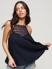 Superdry Blue 100% Cotton Lace Cami Beach Top - Image 2 of 5