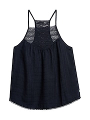Superdry Blue 100% Cotton Lace Cami Beach Top - Image 4 of 5