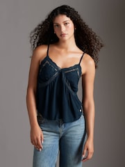 Superdry Blue Ibiza Sheer Lace 100% Cotton Cami Top - Image 1 of 5
