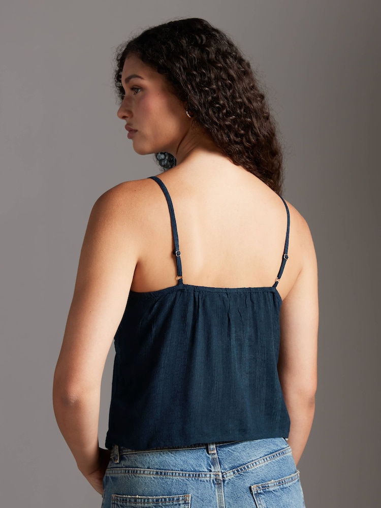 Superdry Blue Ibiza Sheer Lace 100% Cotton Cami Top - Image 2 of 5