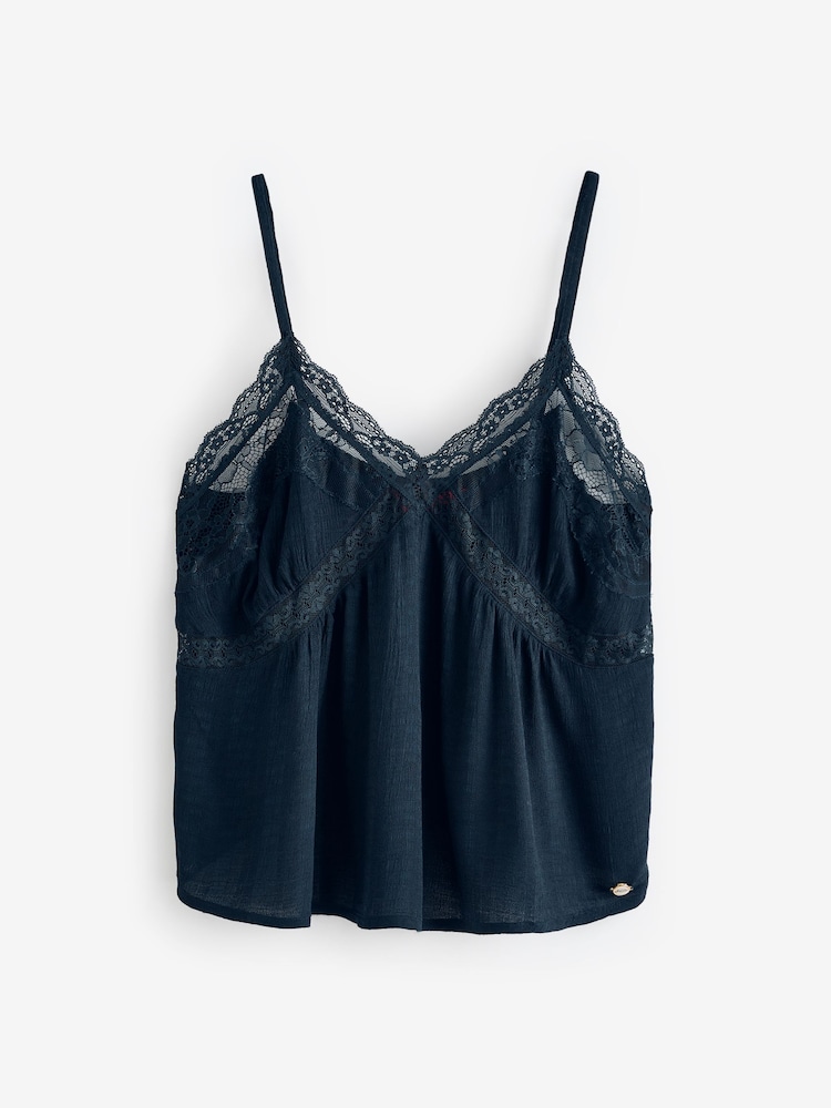 Superdry Blue Ibiza Sheer Lace 100% Cotton Cami Top - Image 5 of 5
