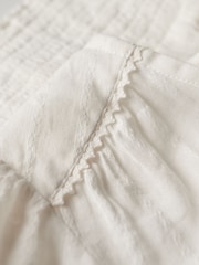 Superdry White 100% Cotton Ibiza Shorts Sleeved Lace Trim Top - Image 5 of 5