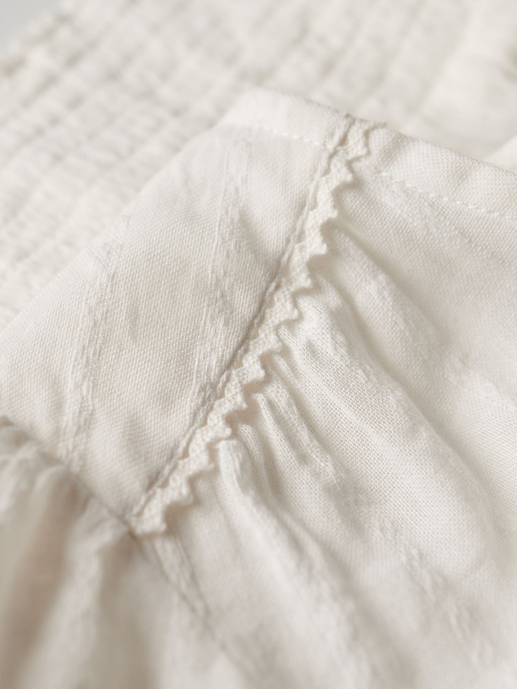 Superdry White 100% Cotton Ibiza Shorts Sleeved Lace Trim Top - Image 5 of 5