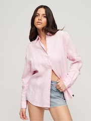 Superdry Pink Boyfriend Casual 100% Linen Shirt - Image 1 of 6