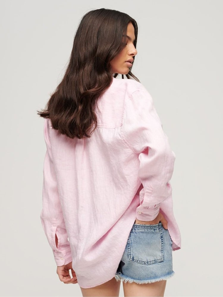 Superdry Pink Boyfriend Casual 100% Linen Shirt - Image 2 of 6