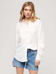 Superdry White Casual Linen Boyfriend Shirt - Image 1 of 6