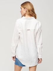 Superdry White Casual Linen Boyfriend Shirt - Image 2 of 6
