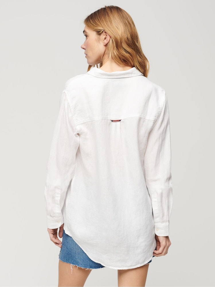 Superdry White Casual Linen Boyfriend Shirt - Image 2 of 6