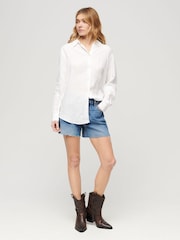 Superdry White Casual Linen Boyfriend Shirt - Image 3 of 6