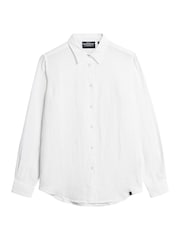 Superdry White Casual Linen Boyfriend Shirt - Image 4 of 6