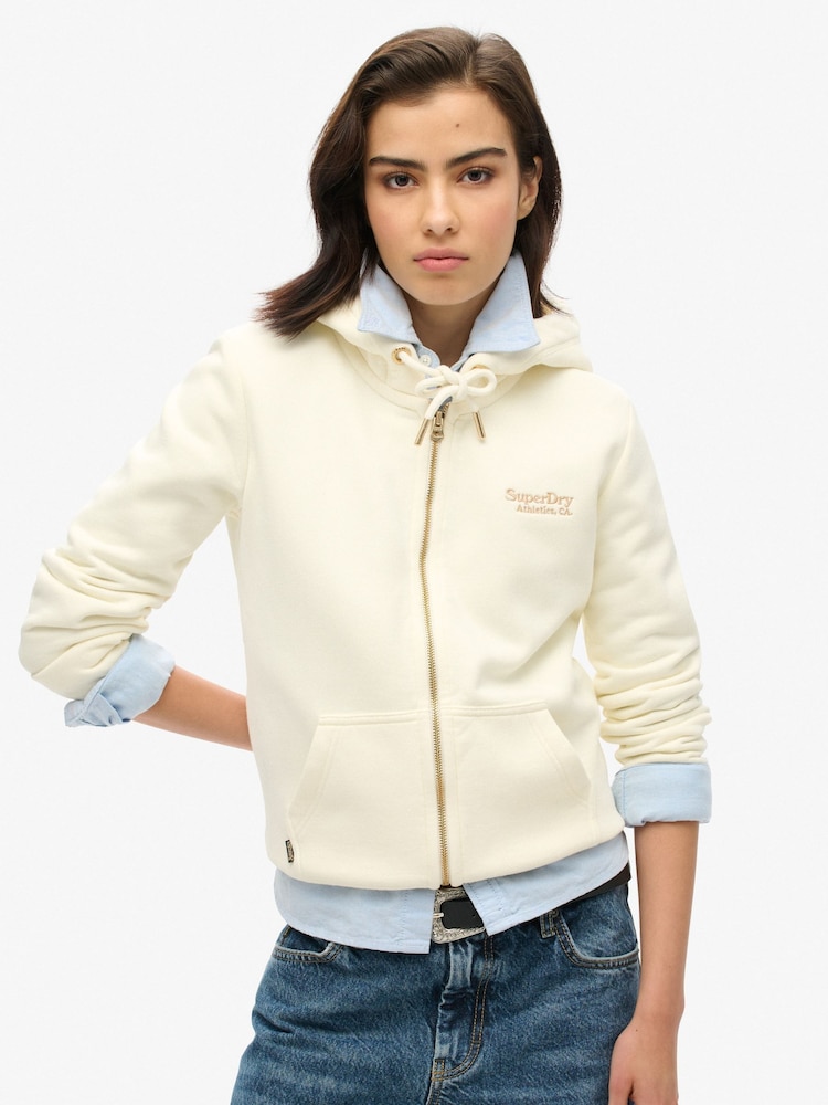 Superdry Off White Essential Logo Zip Hoodie - Image 1 of 4