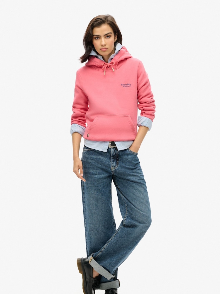 Superdry Coral Pink Essential Logo Hoodie - Image 2 of 6 Superdry Coral Pink Essential Logo Hoodie - Image 2 of 6