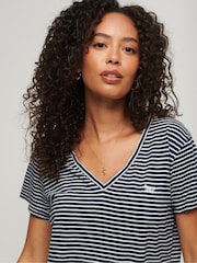 Superdry Navy Stripe Slub Embroidered V-Neck T-Shirt - Image 2 of 5