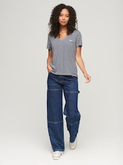 Superdry Navy Stripe Slub Embroidered V-Neck T-Shirt - Image 3 of 5