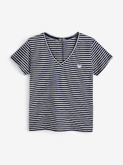 Superdry Navy Stripe Slub Embroidered V-Neck T-Shirt - Image 4 of 5