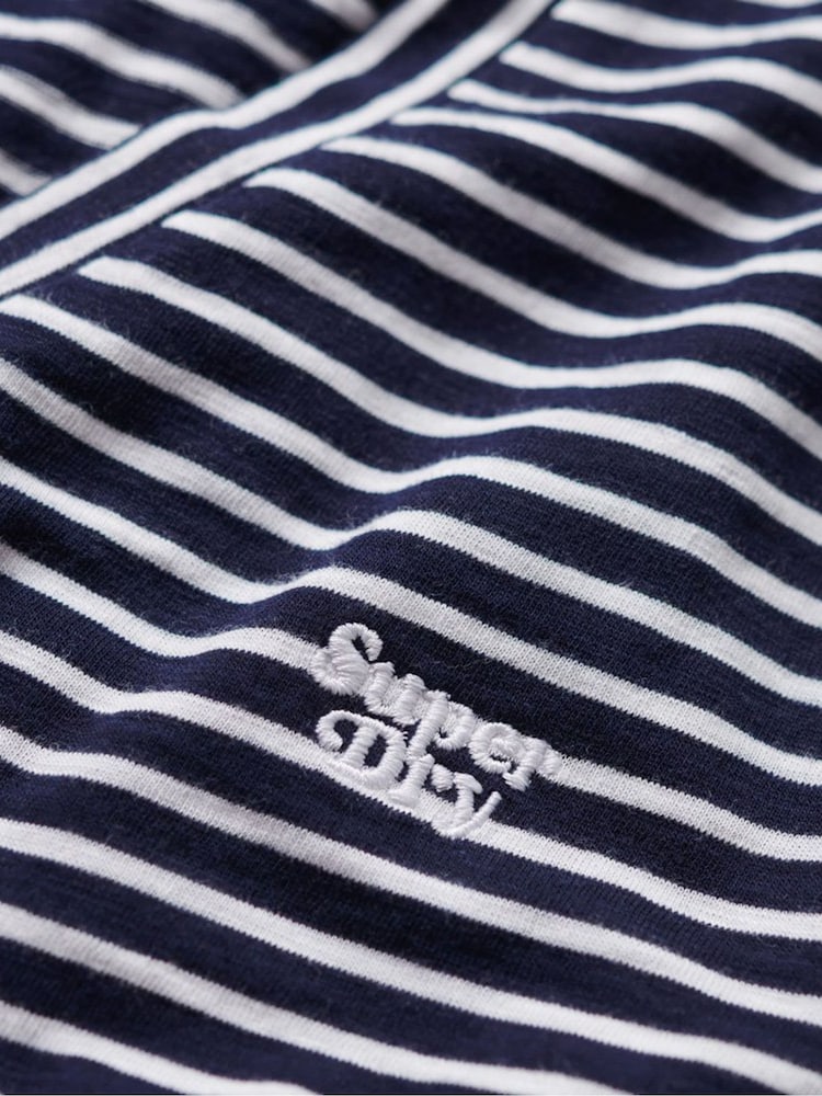 Superdry Navy Stripe Slub Embroidered V-Neck T-Shirt - Image 5 of 5