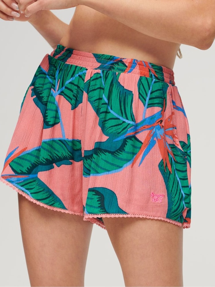 Superdry Pink 100% Cotton Beach Shorts - Image 1 of 7 Superdry Pink 100% Cotton Beach Shorts - Image 1 of 7