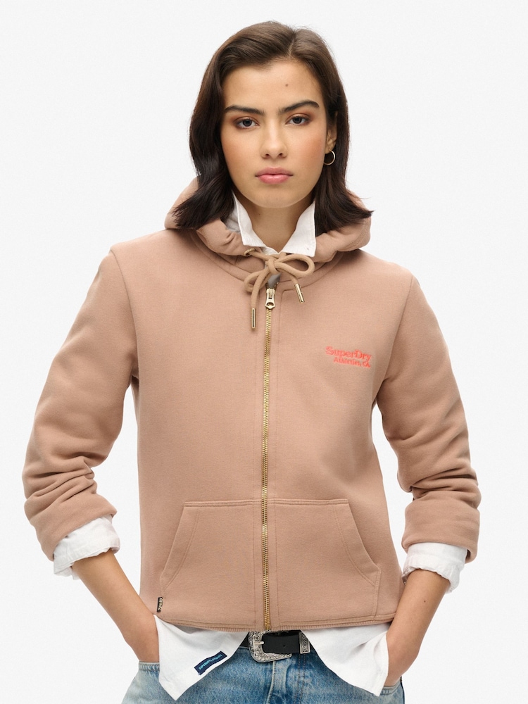 Superdry Winter Taupe Essential Logo Zip Hoodie - Image 1 of 1