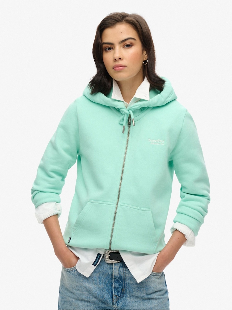 Superdry Beach Glass Green Essential Logo Zip Hoodie - Image 1 of 6