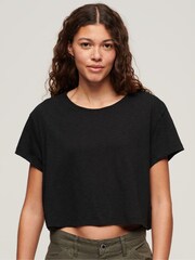 Superdry Black 100% Cotton Slouchy Cropped T-Shirt - Image 1 of 6