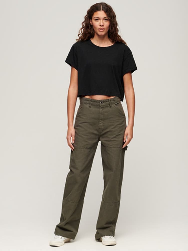 Superdry Black 100% Cotton Slouchy Cropped T-Shirt - Image 2 of 6