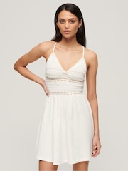 Superdry White 100% Cotton Jersey Lace Mini Dress - Image 1 of 6