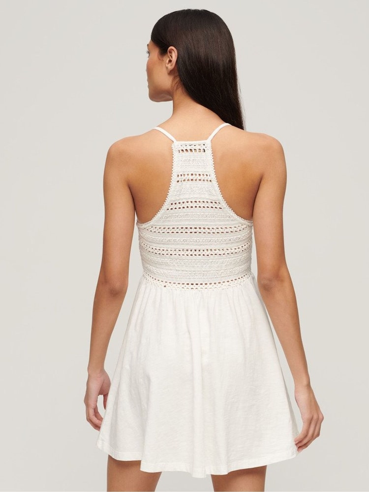 Superdry White 100% Cotton Jersey Lace Mini Dress - Image 2 of 6