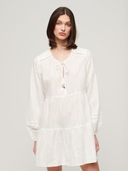Superdry White Ibiza Long Sleeved Tiered Luzex Mini - Image 1 of 1