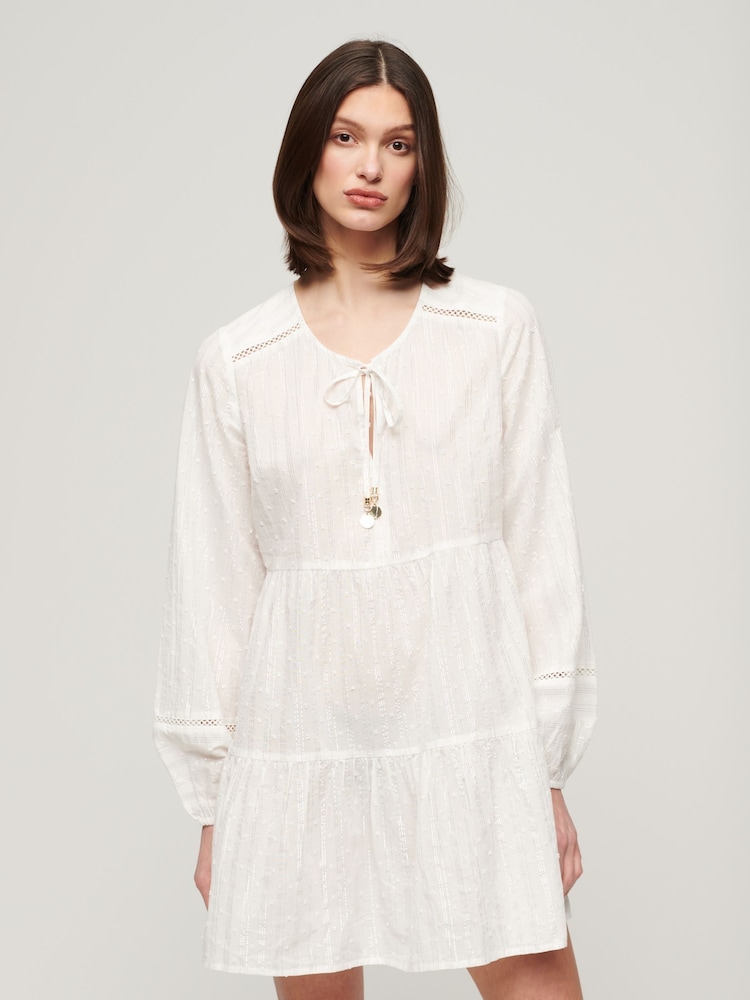 Superdry White Ibiza Long Sleeved Tiered Luzex Mini - Image 1 of 1