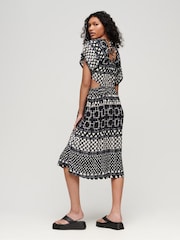 Superdry Black 100% Cotton Printed Cut Out Midi Dress - Image 2 of 10