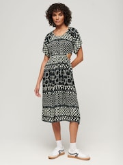 Superdry Black 100% Cotton Printed Cut Out Midi Dress - Image 4 of 10