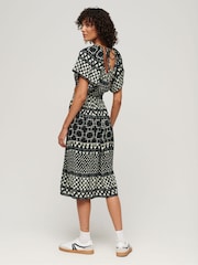 Superdry Black 100% Cotton Printed Cut Out Midi Dress - Image 5 of 10