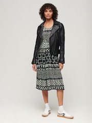 Superdry Black 100% Cotton Printed Cut Out Midi Dress - Image 6 of 10