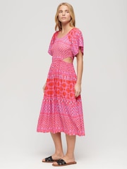 Superdry Pink Printed Cut Out Midi Dress - Image 1 of 4