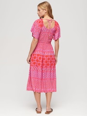 Superdry Pink Printed Cut Out Midi Dress - Image 2 of 4