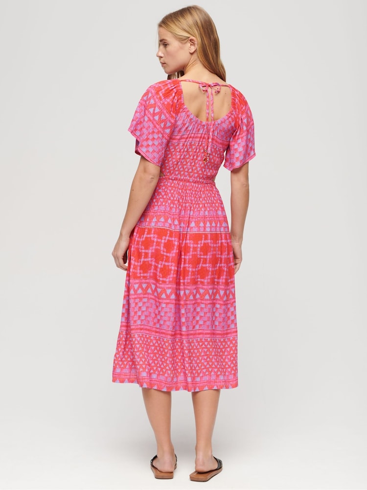 Superdry Pink Printed Cut Out Midi Dress - Image 2 of 4