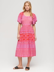 Superdry Pink Printed Cut Out Midi Dress - Image 3 of 4