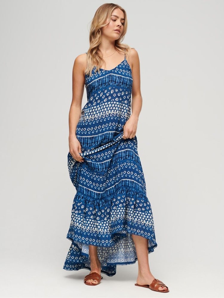 Blau - Superdry – Maxi-Strandkleid mit Trägern aus 100 % Baumwolle - Bild 1 von 6