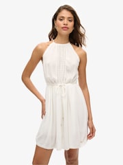Superdry White 100% Cotton Ibiza Halter Neck White Mini Dress - Image 1 of 7