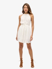 Superdry White 100% Cotton Ibiza Halter Neck White Mini Dress - Image 2 of 7